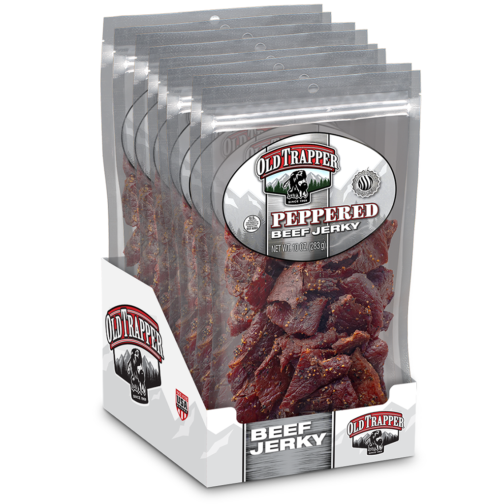 Peppered 10oz Bags Old | Jerky Beef Case Bulk Trapper